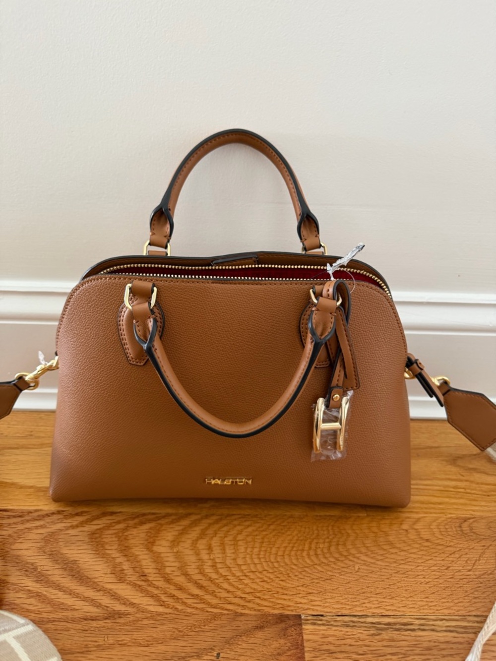 Halston Heritage Satchel in Cognac/Tan Pebbled Leather with Gold Hardware